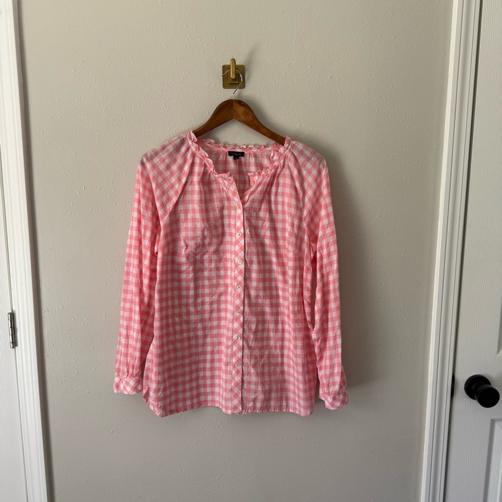 Talbots Pink Gingham Button-Up Shirt Size Medium